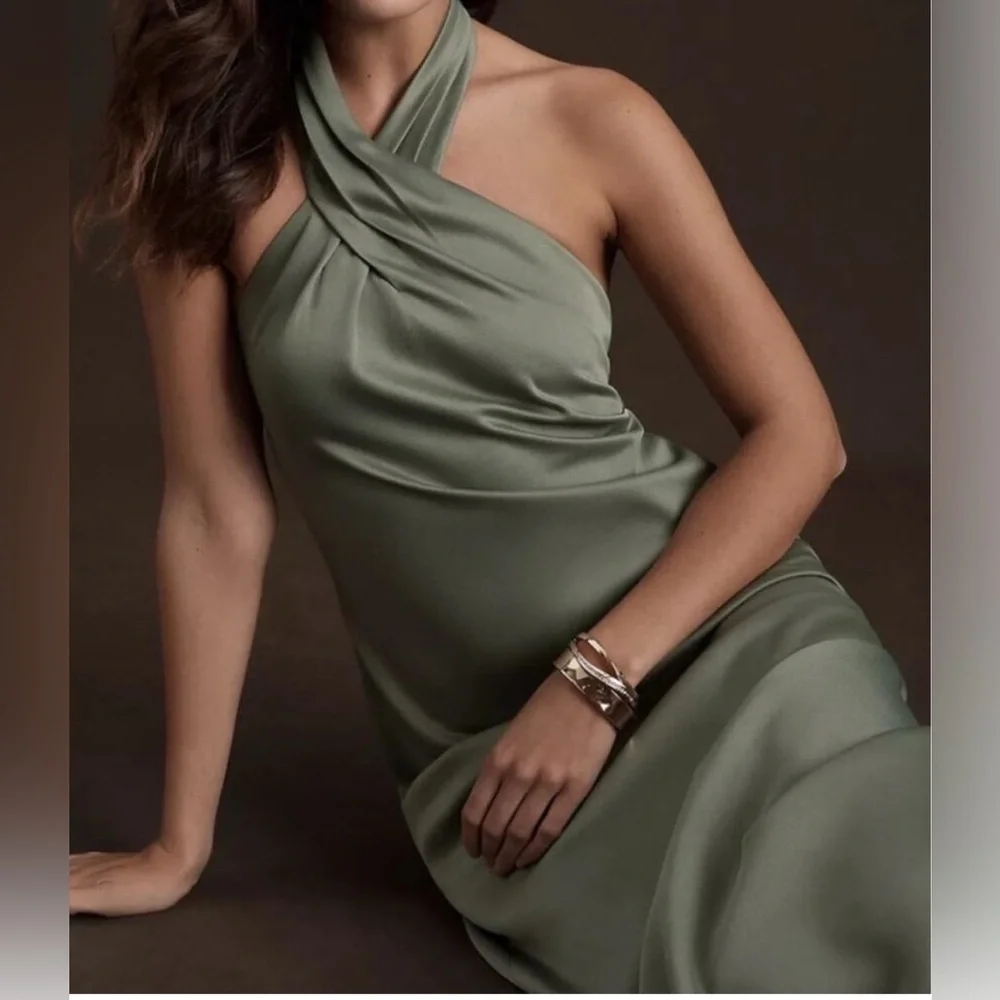 BHLDN Anthropologie Ruby Twist Halter Maxi Dress in Moss Size 6 - Picture 3 of 14